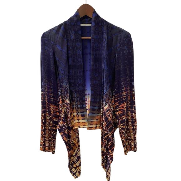 Twelfth Street By Cynthia Vincent Silk Cardigan Blue Orange Women’s Size Small - Picture 1 of 11